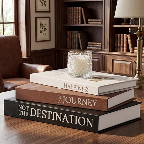 Lerheedi Set of 3 Decorative Faux Books with Photo Storage, Vintage Style Hollow Book Box for Living Room, Coffee Table, Bookshelf Decor, Hidden Storage with Scenic Prints & Quotes as a Keepsake Box - Image 1