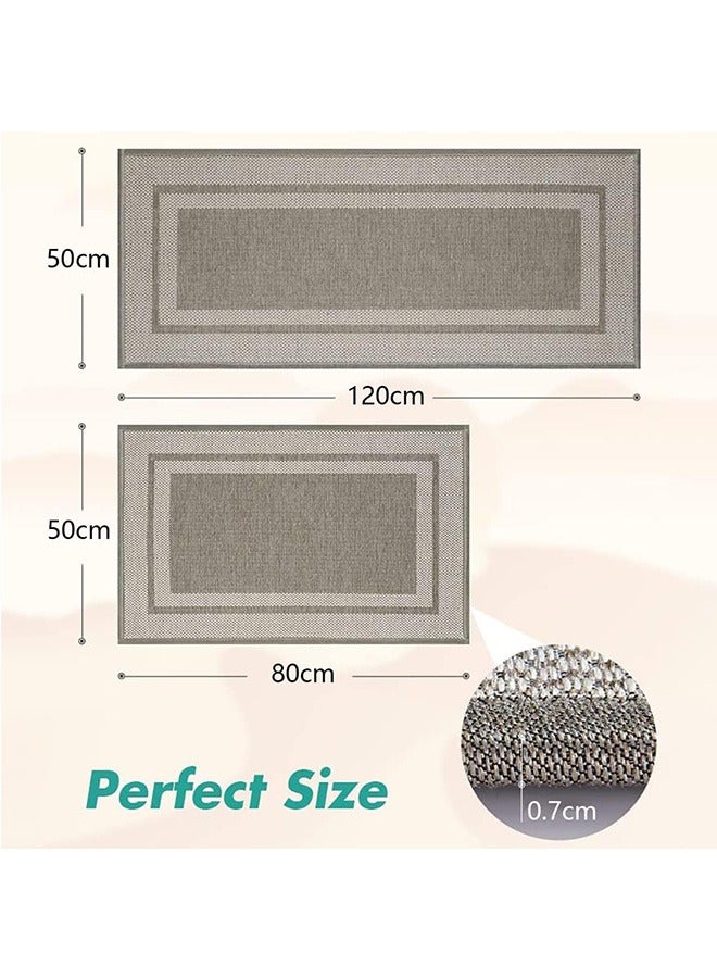 2PCS Kitchen Rugs and Mats Rubber Non-Slip,Washable Kitchen Mats for Floor,Linen Look Absorbent Kitchen Runner Hallway, Laundry Room, in Front of Sink(50 * 80+50 * 120cm, Beige)  - Image 2