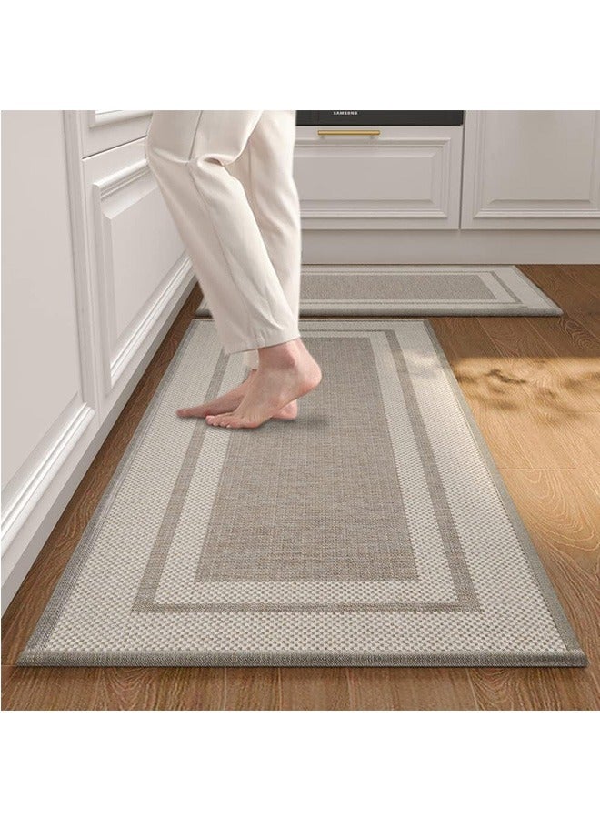 2PCS Kitchen Rugs and Mats Rubber Non-Slip,Washable Kitchen Mats for Floor,Linen Look Absorbent Kitchen Runner Hallway, Laundry Room, in Front of Sink(50 * 80+50 * 120cm, Beige)  - Image 1