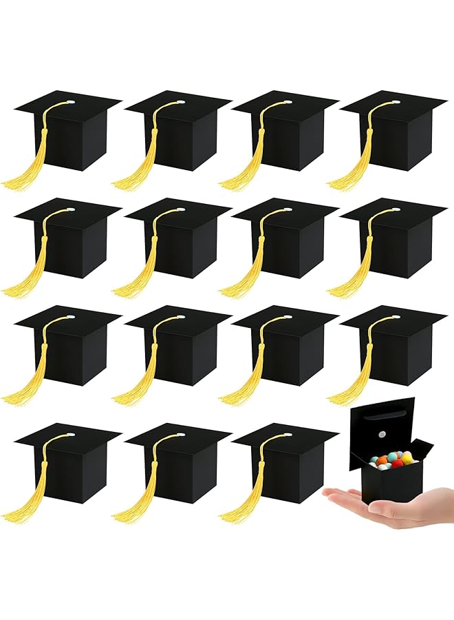 erorex 24 Pack Graduation Hat Candy Box 2023 Graduation Gift Box With Fringe For Graduation Party Supplies Decorative Candy Chocolate Souvenirs Yellow  - Image 1