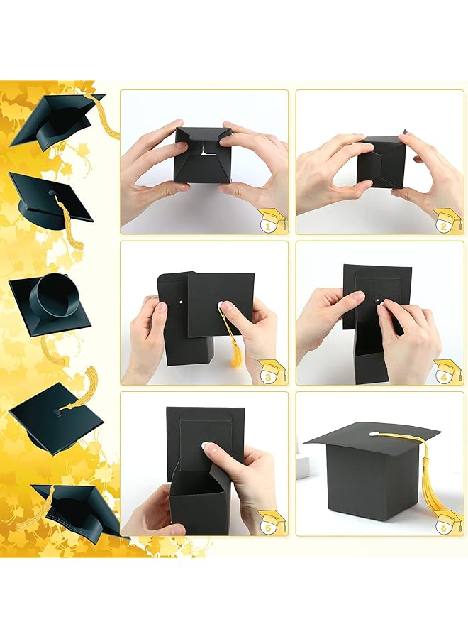 erorex 24 Pack Graduation Hat Candy Box 2023 Graduation Gift Box With Fringe For Graduation Party Supplies Decorative Candy Chocolate Souvenirs Yellow  - Image 4