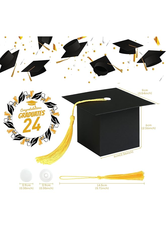 erorex 24 Pack Graduation Hat Candy Box 2023 Graduation Gift Box With Fringe For Graduation Party Supplies Decorative Candy Chocolate Souvenirs Yellow  - Image 3