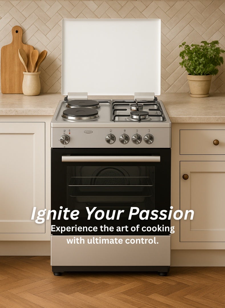 Venus موقد ستانلس ستيل 60x60 سم | 2 شعلات غاز + 2 لوحات كهربائية | فرن وشواية كهربائية | إشعال تلقائي | صنع في تركيا | دعم أواني متين – نموذج VC6622ESD - Image 3