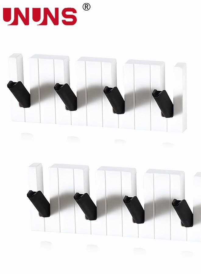 UNUNS Hooks,2 Pcs Piano Key Coat Rack,Wall-Mounted Rack Holder Hooks,Wall Hook For Key Hats Bags Clothes Towels,Hanging Storage Rack For Kitchen Bathroom Door,Home Storage Hooks  - Image 1