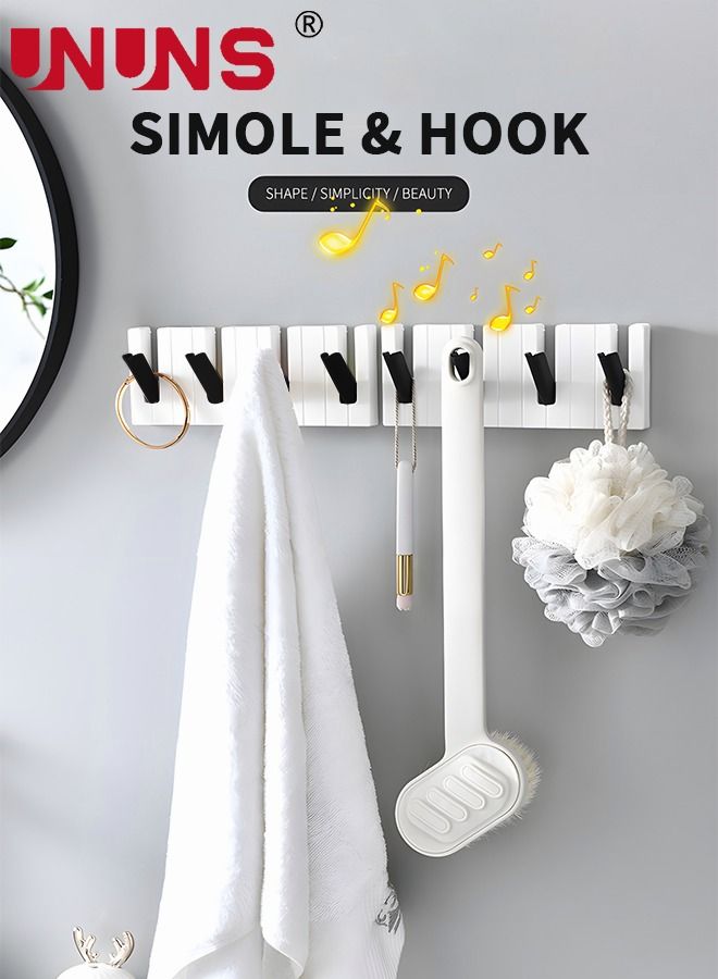 UNUNS Hooks,2 Pcs Piano Key Coat Rack,Wall-Mounted Rack Holder Hooks,Wall Hook For Key Hats Bags Clothes Towels,Hanging Storage Rack For Kitchen Bathroom Door,Home Storage Hooks  - Image 2