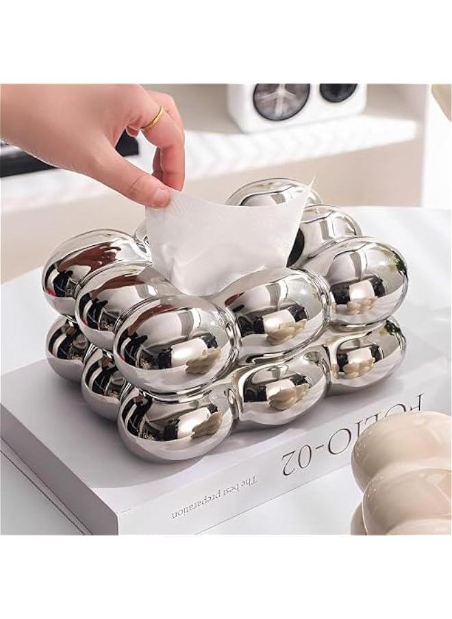 Silver Ceramic Tissue Box Holder for Bedroom, Desks, Bathroom Vanity - Elegant Decorative Tissue Container Holder for Facial Paper Case. - pzsku/Z53093F911979E29F552AZ/45/_/1721244708/05b63362-16c3-45b7-b2f1-92c4f62d1f89