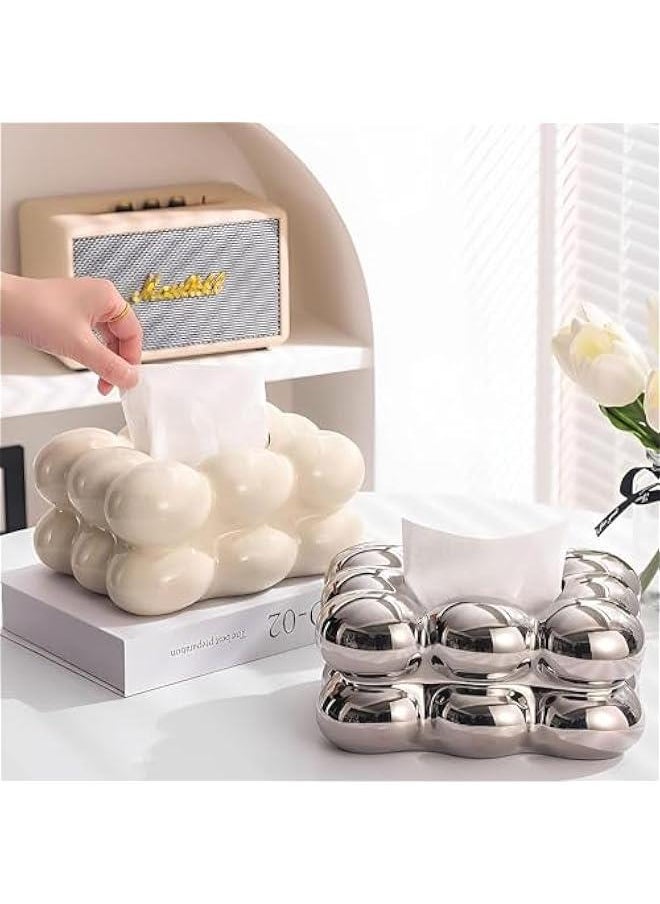 Silver Ceramic Tissue Box Holder for Bedroom, Desks, Bathroom Vanity - Elegant Decorative Tissue Container Holder for Facial Paper Case. - pzsku/Z53093F911979E29F552AZ/45/_/1721244798/365205f5-d6c8-460e-a456-429e806ed4a1