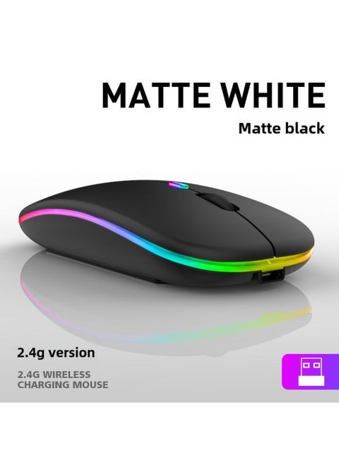 Direct Bluetooth Dual-mode Wireless Charging Light-emitting Computer Notebook Office Mute Mouse-Color:2.4g Wireless Charging Luminous Matte Black