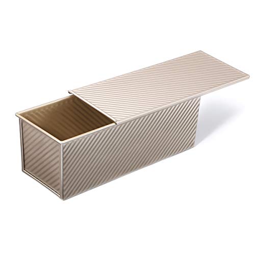 monfish Pullman Loaf Pan w Cover large Toast Mold rectangle loaf pan w lid 2.2lb dough alluminumed steel champange gold non stick baking bread pan - Image 1