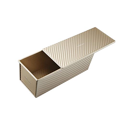 monfish Pullman Loaf Pan w Cover large Toast Mold rectangle loaf pan w lid 2.2lb dough alluminumed steel champange gold non stick baking bread pan - Image 3