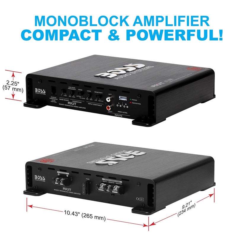 BOSS AUDIO SYSTEMS مضخم صوت السيارة BOSS Audio Systems R1100MK أحادي القناة ومجموعة أسلاك 8 قياس - 1100 إخراج عالي، مدخلات مستوى عالي ومنخفض، تقاطع تمرير منخفض - Image 5