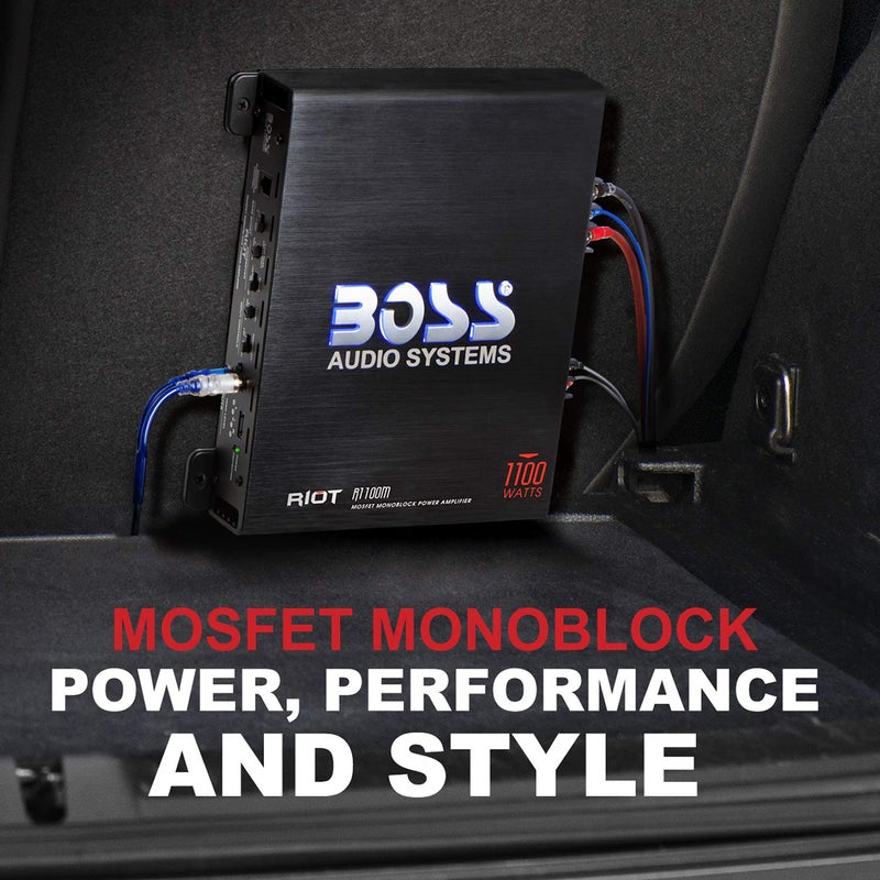 BOSS AUDIO SYSTEMS مضخم صوت السيارة BOSS Audio Systems R1100MK أحادي القناة ومجموعة أسلاك 8 قياس - 1100 إخراج عالي، مدخلات مستوى عالي ومنخفض، تقاطع تمرير منخفض - Image 2