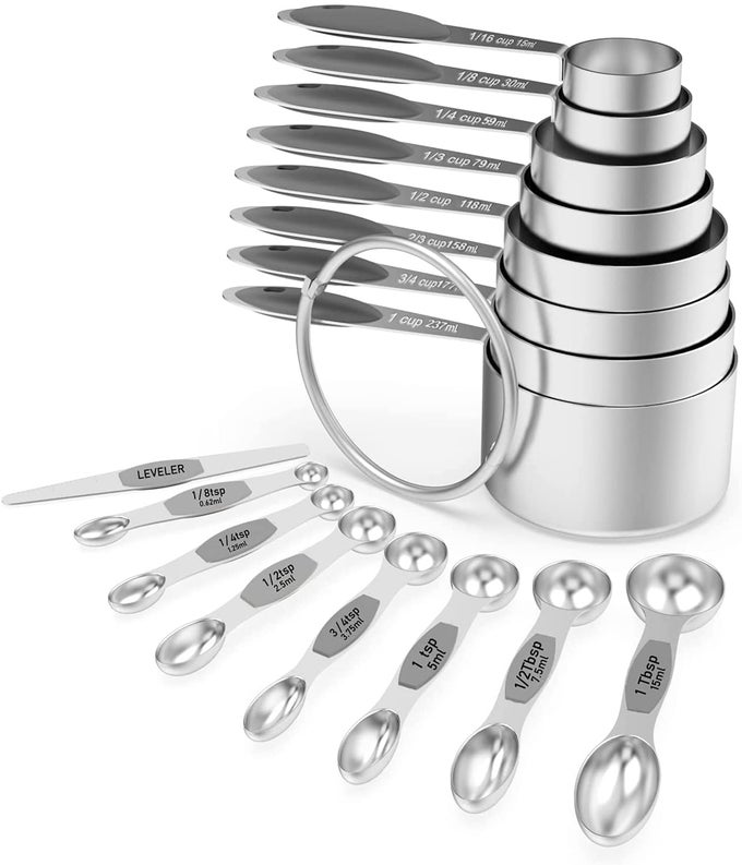MEASURING CUPS MAGNETIC MEASURING SPOONS 16PC STAINLESS STEEL MEASURING CUPS SET 8 MEASURING CUPS 7 DOUBLESIDED MAGNETIC MEASURING SPOONS STACKABLE 1 LEVELER GRAY