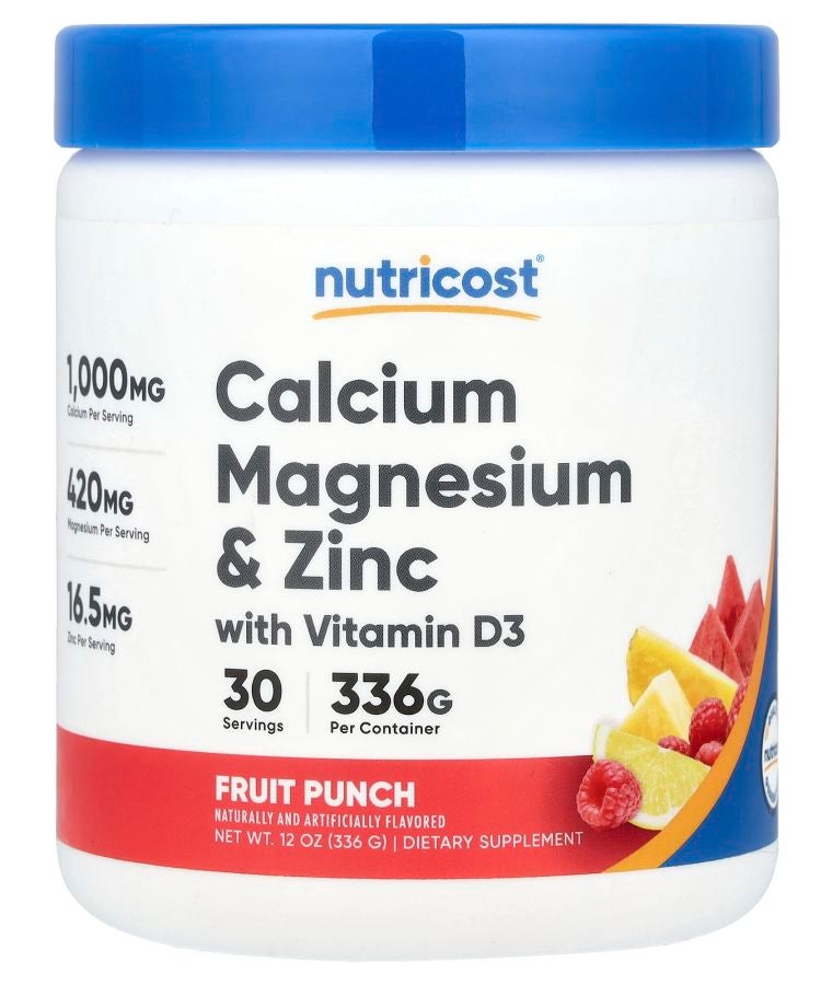 Nutricost كالسيوم مغنيسيوم وزنك مع فيتامين د3 بنكهة فواكه 12 أونصة (336 جرام)