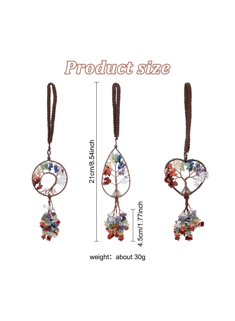 Excefore 3Pcs Hanging Ornaments Decor, 3 style Healing Crystals Tree of Life 7 Chakras Car Hanging Accessories Home Decor Meditation Ornaments - Image 2