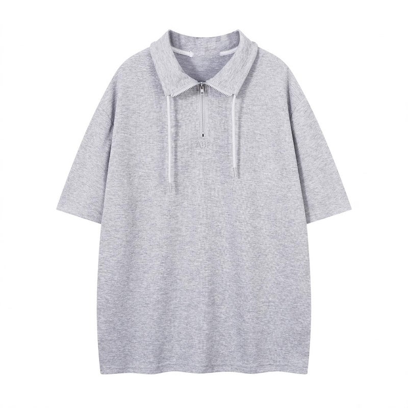 Japanese Retro Street Style Simple Loose Short-Sleeve T-Shirt for Men, Summer Heavyweight Half-Sleeve Top with a Turn-Down Collar Casual Tee Shirt - Image 1