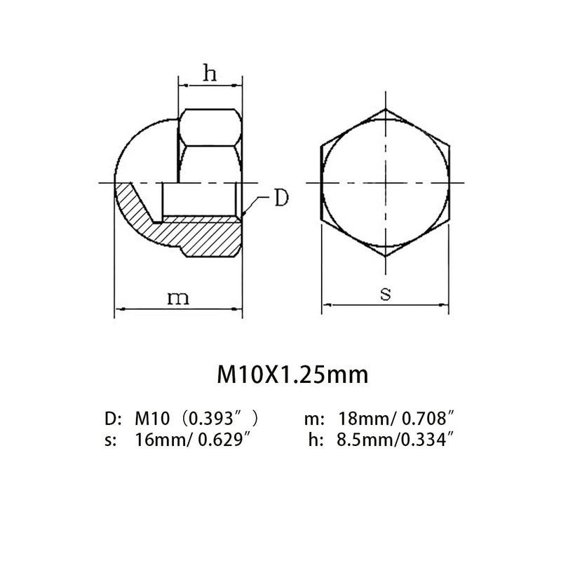 DGZ M10X1.25mm 304 Stainless Steel Fine Thread Hex Acorn Cap Nuts Decorative Nut Caps 5pcs - Image 3