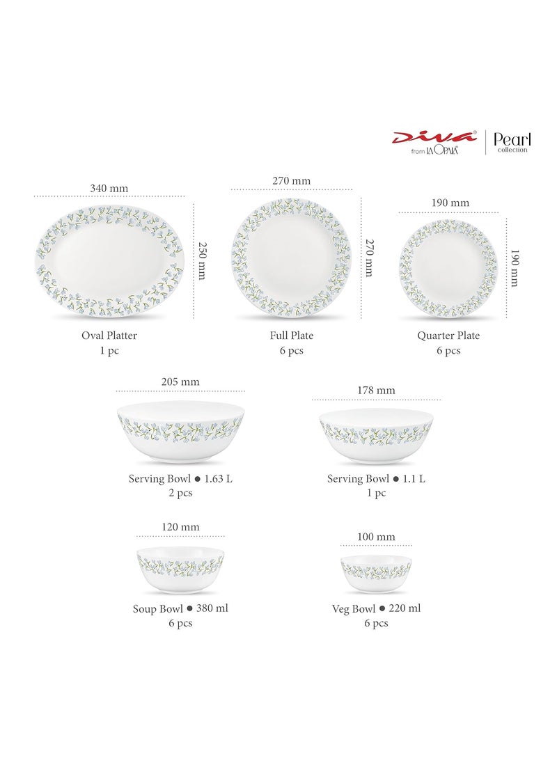 La Opala Diva by La Opala, Pearl Collection, Opal Glass Dinner Set 28 pcs, Silky Cluster, White  - Image 3