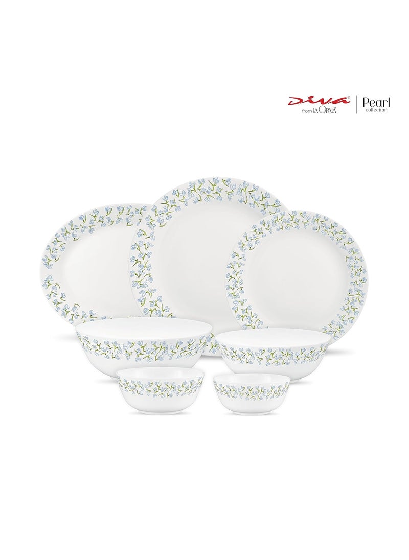 La Opala Diva by La Opala, Pearl Collection, Opal Glass Dinner Set 28 pcs, Silky Cluster, White  - Image 2