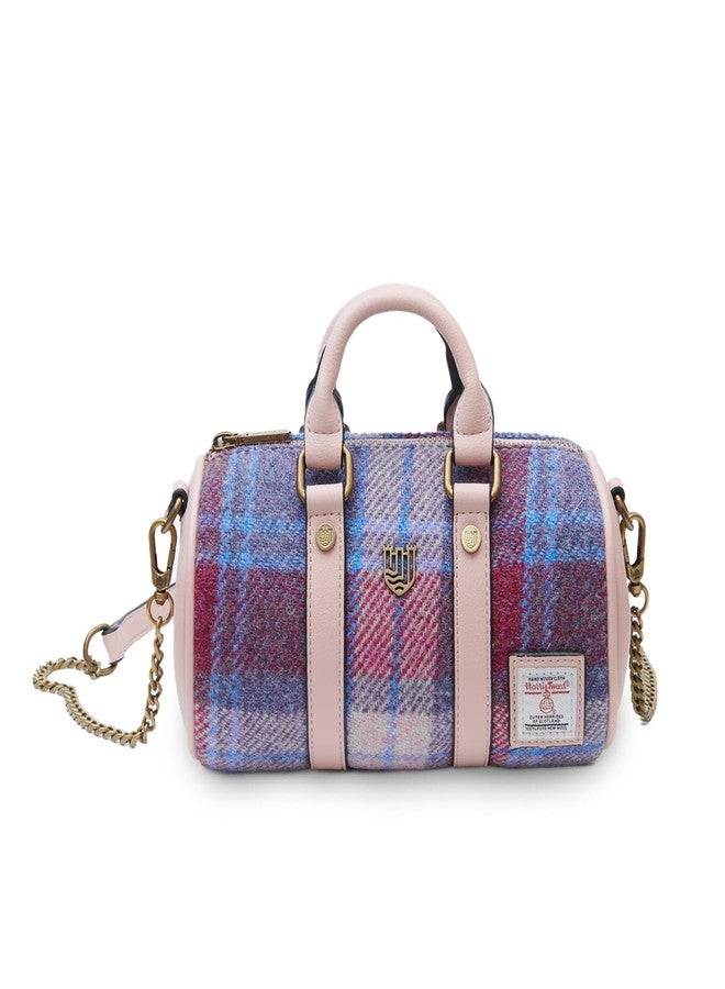 Islander® The Mini Duffel - Ladies Small Shoulder Bag with Harris Tweed, Pink Blue Tartan - Image 1