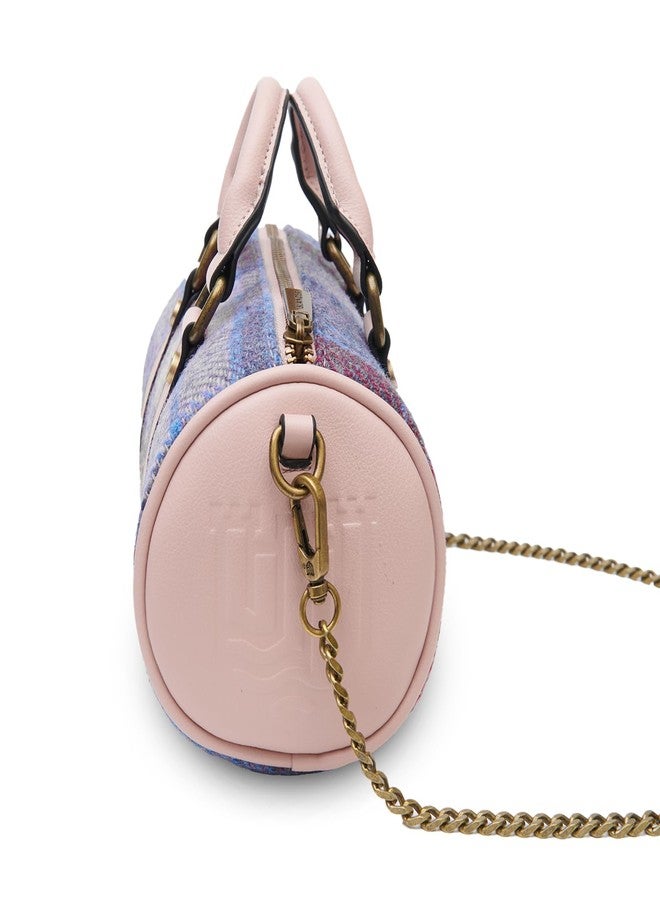 Islander® The Mini Duffel - Ladies Small Shoulder Bag with Harris Tweed, Pink Blue Tartan - Image 5