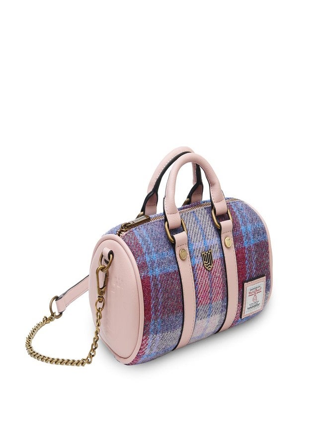 Islander® The Mini Duffel - Ladies Small Shoulder Bag with Harris Tweed, Pink Blue Tartan - Image 4