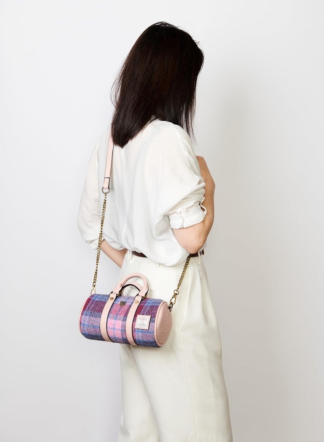 Islander® The Mini Duffel - Ladies Small Shoulder Bag with Harris Tweed, Pink Blue Tartan - Image 2