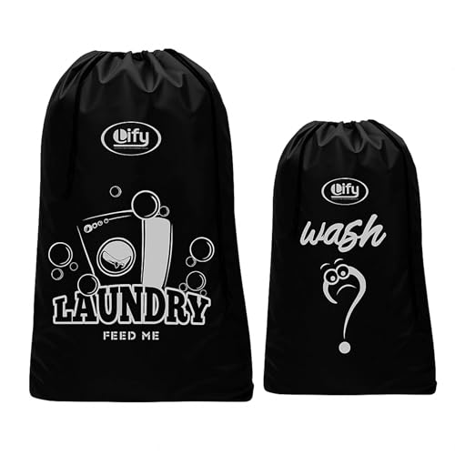 Lify Nylon Laundry Bag - These XL (45X31Inches) & M(31X21.5Inch) Bags Will Fit Laundry Hamper and Strong Enough to Carry up to Three Loads of Clothes (BLACK) - 2 Pcs Pack - Image 1