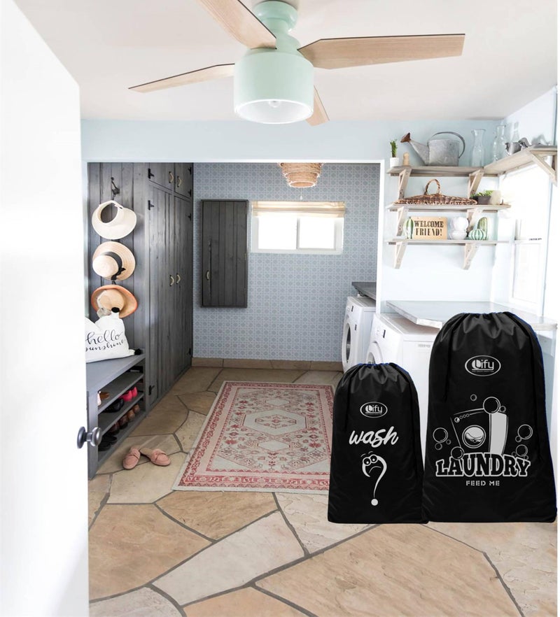Lify Nylon Laundry Bag - These XL (45X31Inches) & M(31X21.5Inch) Bags Will Fit Laundry Hamper and Strong Enough to Carry up to Three Loads of Clothes (BLACK) - 2 Pcs Pack - Image 3