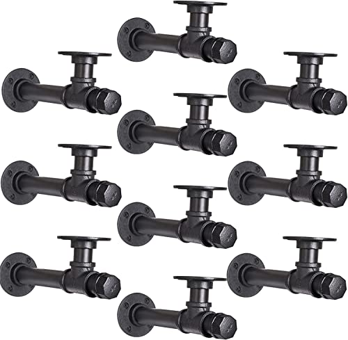 YCCO Pipe Shelf Brackets 6.7 inch10 Packs Industrial Iron DIY L Pipe Shelf Bracket for 6”-12" inch Wood Floating Shelf Vintage Look Rustic Home Pipe Decor, Included Accessories - Image 1