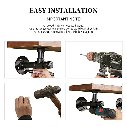 YCCO Pipe Shelf Brackets 6.7 inch10 Packs Industrial Iron DIY L Pipe Shelf Bracket for 6”-12" inch Wood Floating Shelf Vintage Look Rustic Home Pipe Decor, Included Accessories - Image 4