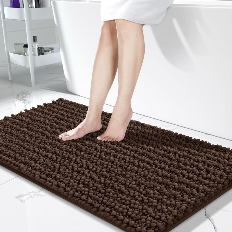Yimobra Original Luxury Shaggy Bath Mat 441 X 24 Inches Super Absorbent Water NonSlip MachineWashable Soft and Cozy Thick Modern for Bathroom Bedroom Brown
