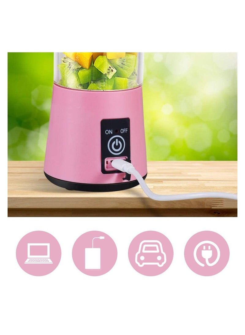 USB Rechargeable Blender Portable Juicer with 6 Blades pink - Image 2