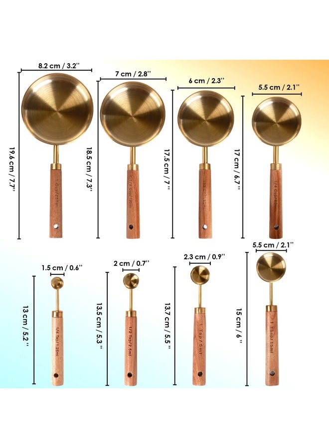 PrettyFine Collection 8 Piece Gold Measuring Cups Set and Measuring Spoons, Golden With fragrant wood Handles-Complete Set of Measure Cups and Spoons For Cooking and Baking.… - Image 3