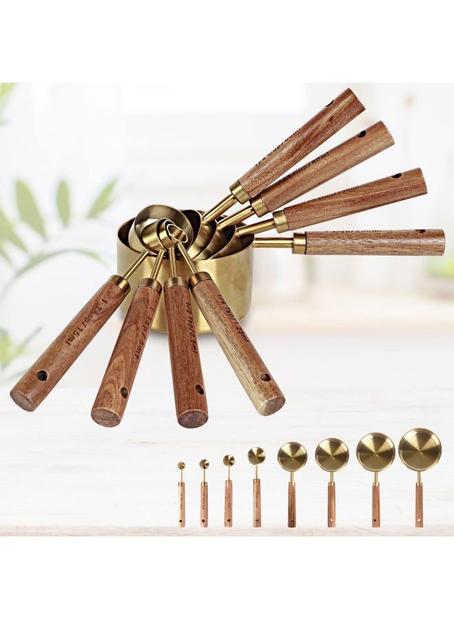 PrettyFine Collection 8 Piece Gold Measuring Cups Set and Measuring Spoons, Golden With fragrant wood Handles-Complete Set of Measure Cups and Spoons For Cooking and Baking.… - Image 4
