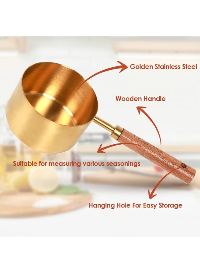 PrettyFine Collection 8 Piece Gold Measuring Cups Set and Measuring Spoons, Golden With fragrant wood Handles-Complete Set of Measure Cups and Spoons For Cooking and Baking.… - Image 5