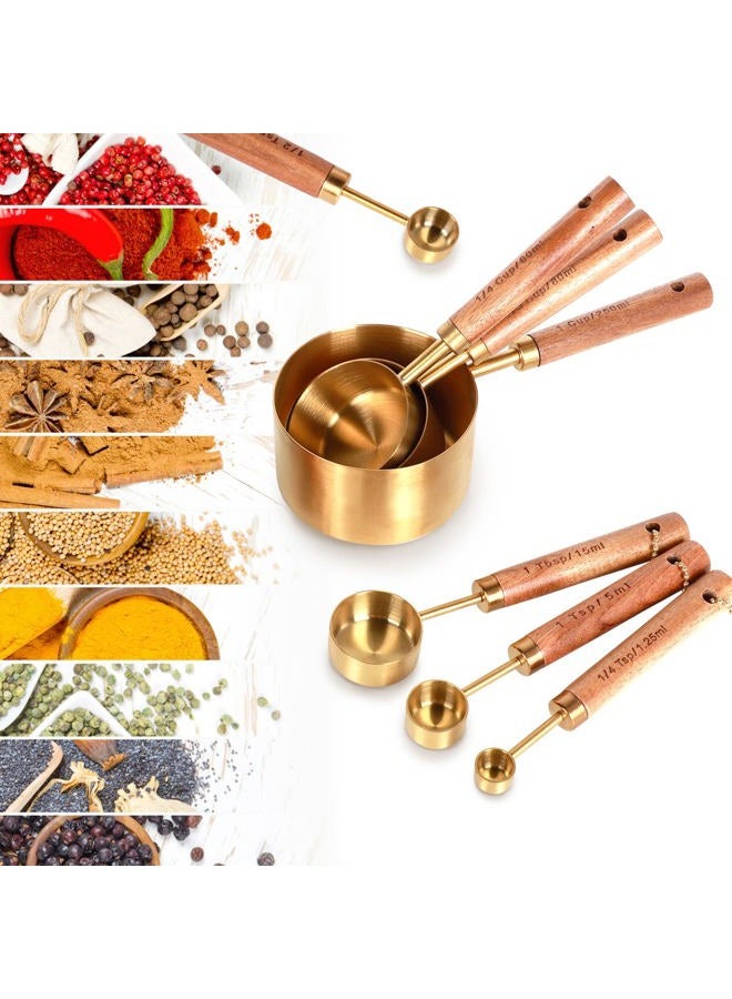 PrettyFine Collection 8 Piece Gold Measuring Cups Set and Measuring Spoons, Golden With fragrant wood Handles-Complete Set of Measure Cups and Spoons For Cooking and Baking.… - Image 2