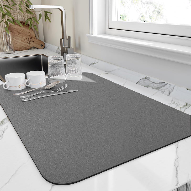 HotLive Dish Drying Mat for Kitchen Counter Heat Resistant Drainer Mats with Nonslip Rubber Backed Hide Stain Kitchen Super Absorbent Draining Mat Easy to Clean Dish Rack Pad Dark Grey 18x24