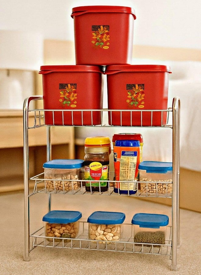 GLOCY 3 Tier Multipurpose Kitchen Rack/Home Storage/Organizer/Bathroom Rack| Spice Containers Rack Stainless Steel Silver Chrome Finish(40x20x52 cm) - Image 3