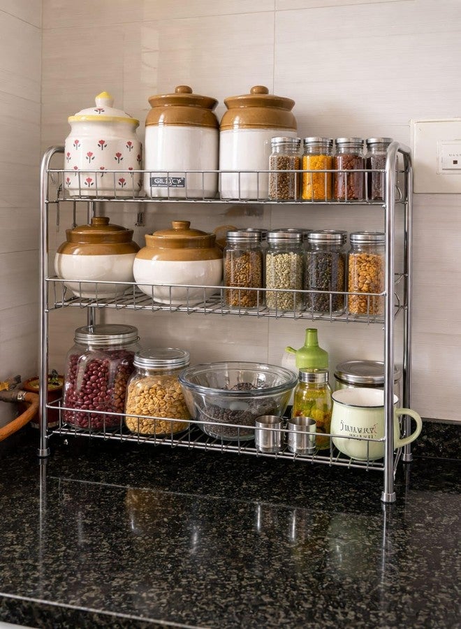 GLOCY 3 Tier Multipurpose Kitchen Rack/Home Storage/Organizer/Bathroom Rack| Spice Containers Rack Stainless Steel Silver Chrome Finish(40x20x52 cm) - Image 5