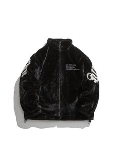 Retro USA Winter Fleece Cotton Jacket Mens Casual Warm Black