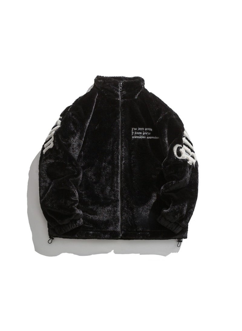 Generic - Retro USA Winter Fleece Cotton Jacket Mens Casual Warm Black - Image 1