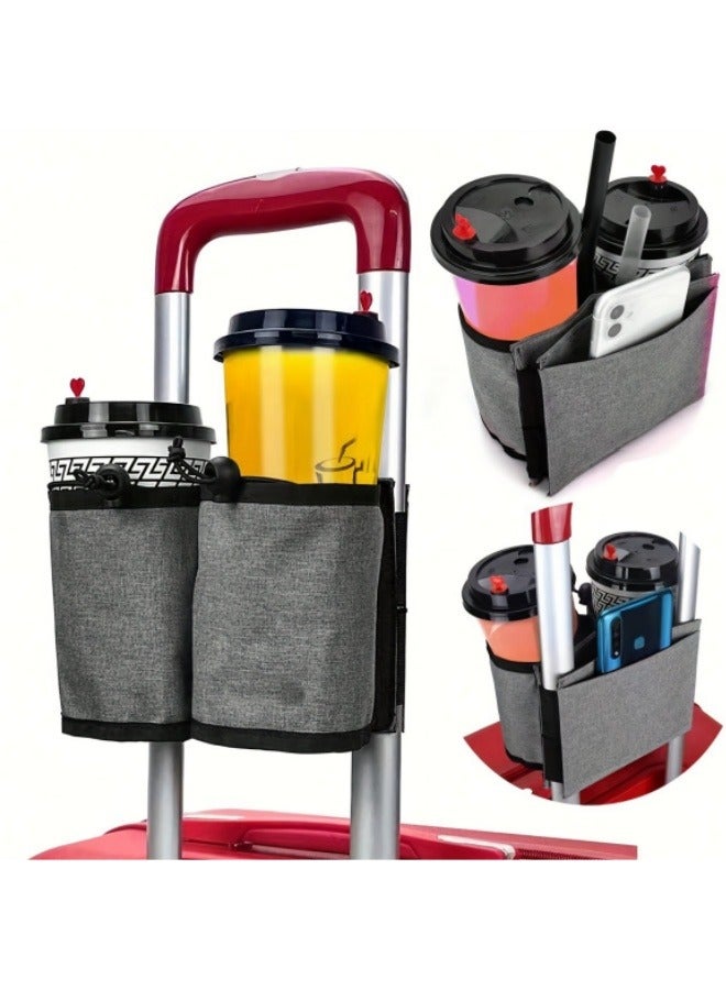 حامل أكواب الأمتعة، حامل أكواب السفر، حامل مشروبات الأمتعة، حقيبة سفر، مسند ذراع، حقيبة تخزين، رمادي - Image 1