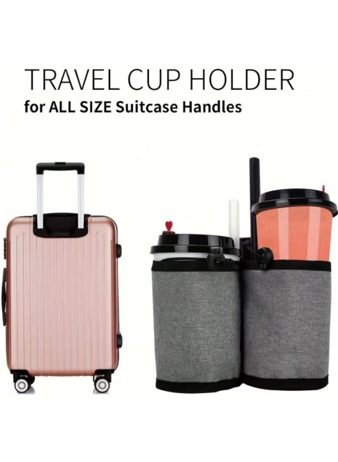حامل أكواب الأمتعة، حامل أكواب السفر، حامل مشروبات الأمتعة، حقيبة سفر، مسند ذراع، حقيبة تخزين، رمادي - Image 2