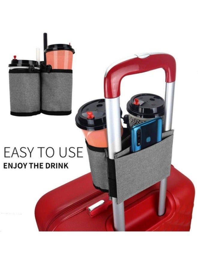 حامل أكواب الأمتعة، حامل أكواب السفر، حامل مشروبات الأمتعة، حقيبة سفر، مسند ذراع، حقيبة تخزين، رمادي - Image 3