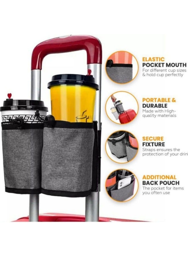 حامل أكواب الأمتعة، حامل أكواب السفر، حامل مشروبات الأمتعة، حقيبة سفر، مسند ذراع، حقيبة تخزين، رمادي - Image 4