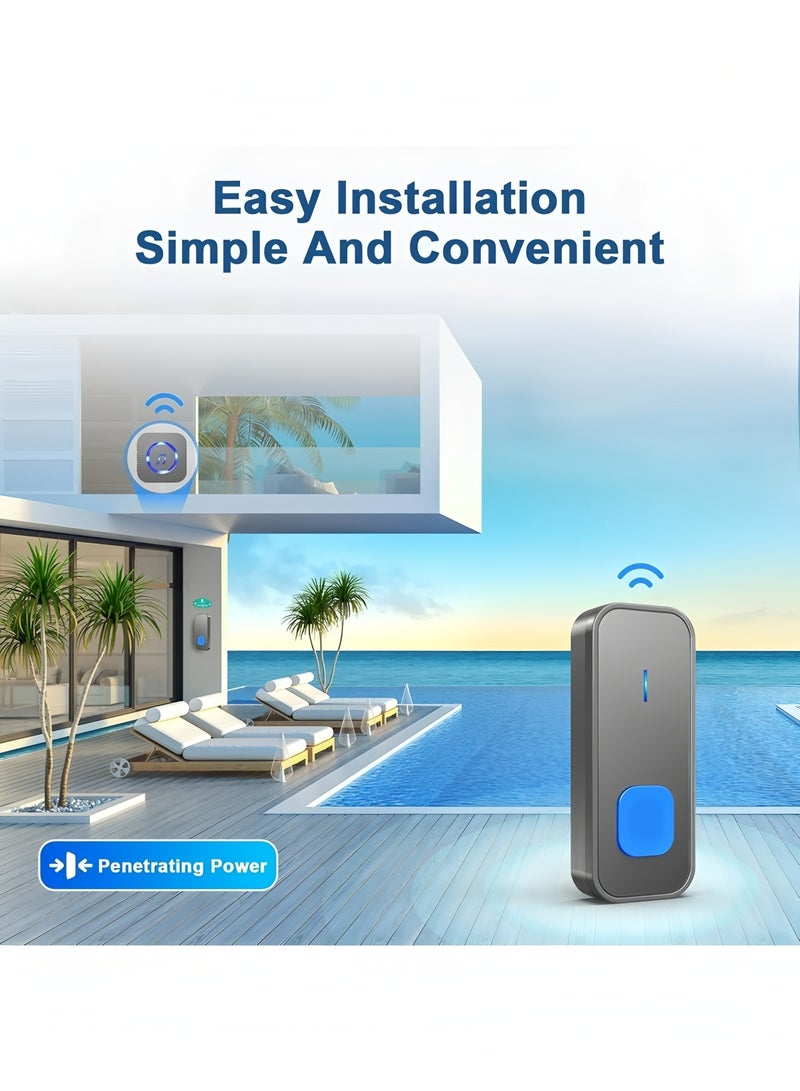 Flyview Waterproof Ip55 Wireless Doorbell, Wireless Ring Bell 1300 Ft/400M Remote Doorbell,55 Chimes 5 Volume,Colorful Led Flashing,110 Db Loud Volume (1receiver + 1Buttons) - Image 2