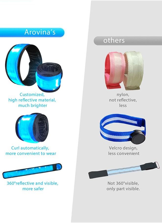 GROIC - 2 Pieces Adjustable LED Armband Slap Bracelets Safety Flashing Glow in The Dark Night  For Joggers, Cyclists, Runners, Campers Outdoor Sports For Men Women-Blue - Image 1