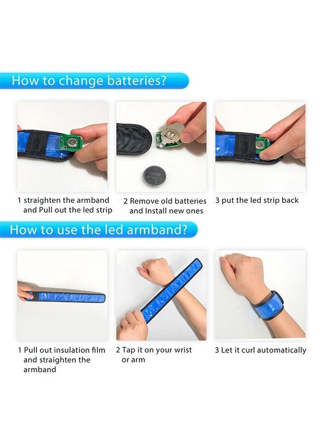 GROIC - 2 Pieces Adjustable LED Armband Slap Bracelets Safety Flashing Glow in The Dark Night  For Joggers, Cyclists, Runners, Campers Outdoor Sports For Men Women-Blue - Image 1