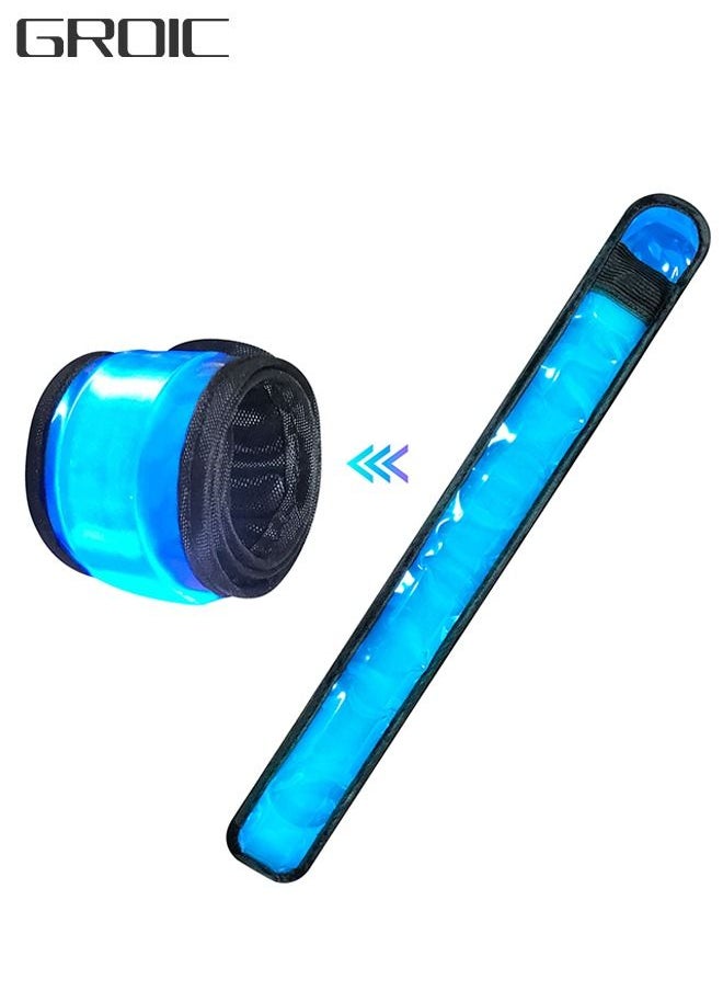 GROIC - 2 Pieces Adjustable LED Armband Slap Bracelets Safety Flashing Glow in The Dark Night  For Joggers, Cyclists, Runners, Campers Outdoor Sports For Men Women-Blue - Image 1